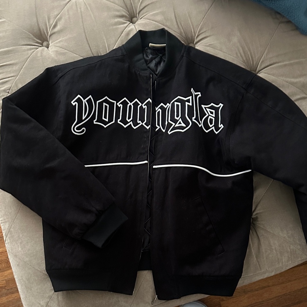 YoungLA Black Varsity Jacket with White Accents
